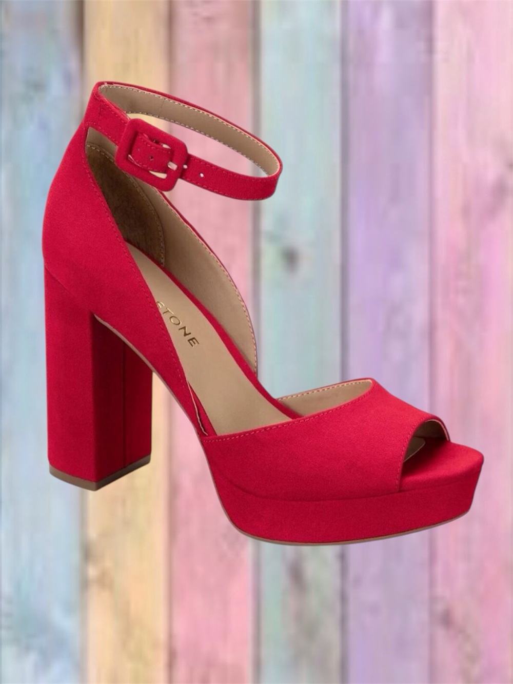 Sun + Stone Women's Reemaa Cherry Red Peep Toe Platform Block Heel Sandals NWT